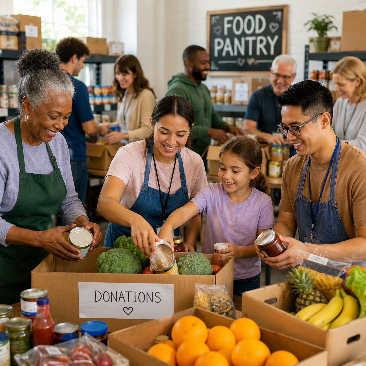 Volunteers preparing food donations for Jubilee Pantry families